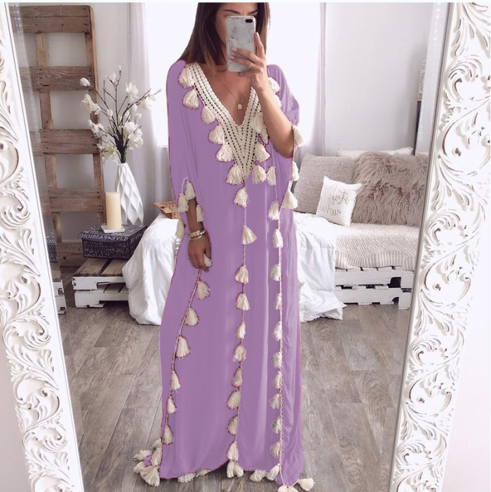 Women's Loose Tassel Ruffle Elegant Casual  Maxi Dress