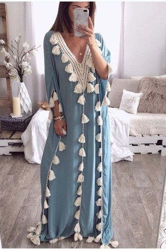 Women's Loose Tassel Ruffle Elegant Casual  Maxi Dress