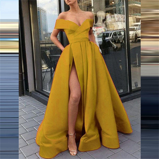 Sexy V Neck Party Solid Color Elegant Sleeveless Fashion Off Shoulder Wedding Guest Dress