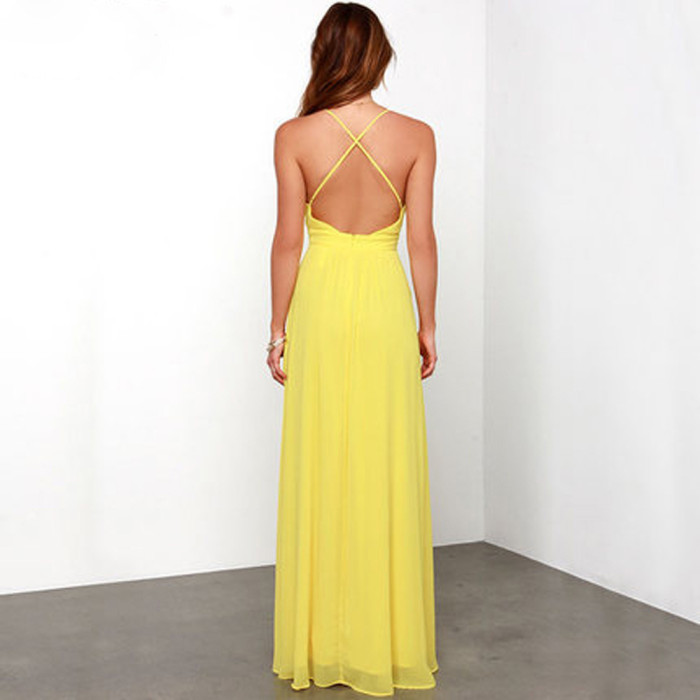 Fashion Party Bohemian Strap Solid Color Sexy Wedding Guest Dress