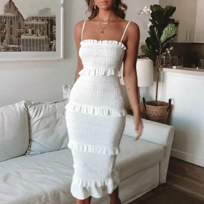 Fashion Ruffle Sexy Sleeveless Backless Elegant Party Wedding Guest Dress