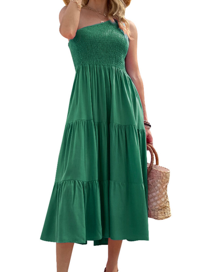 Stylish and Elegant One-Shoulder Off-Shoulder Slim Bohemian Party Wedding Guest Dress