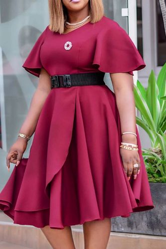 Ladies Bell Sleeve Solid Color Fashion Wedding Guest Dress