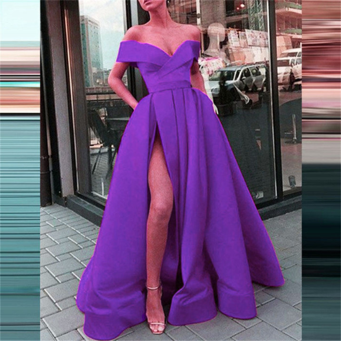 Sexy V Neck Party Solid Color Elegant Sleeveless Fashion Off Shoulder Wedding Guest Dress