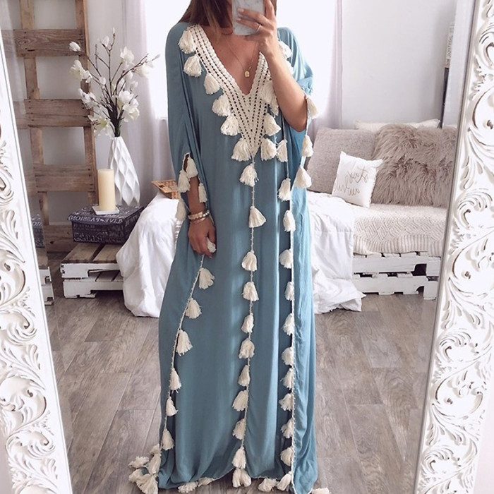 Women's Loose Tassel Ruffle Elegant Casual  Maxi Dress