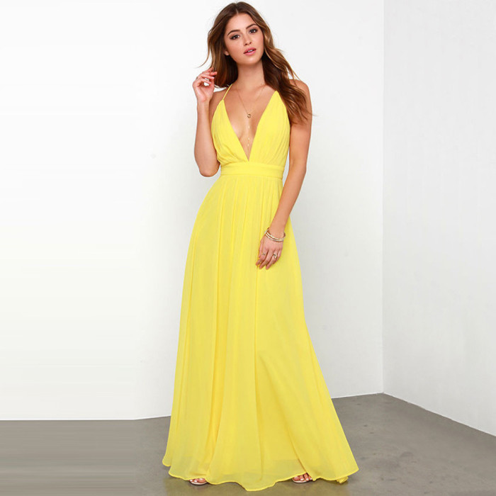 Fashion Party Bohemian Strap Solid Color Sexy Wedding Guest Dress