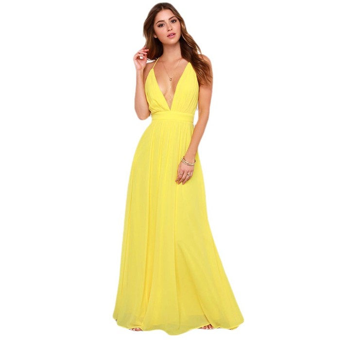 Fashion Party Bohemian Strap Solid Color Sexy Wedding Guest Dress