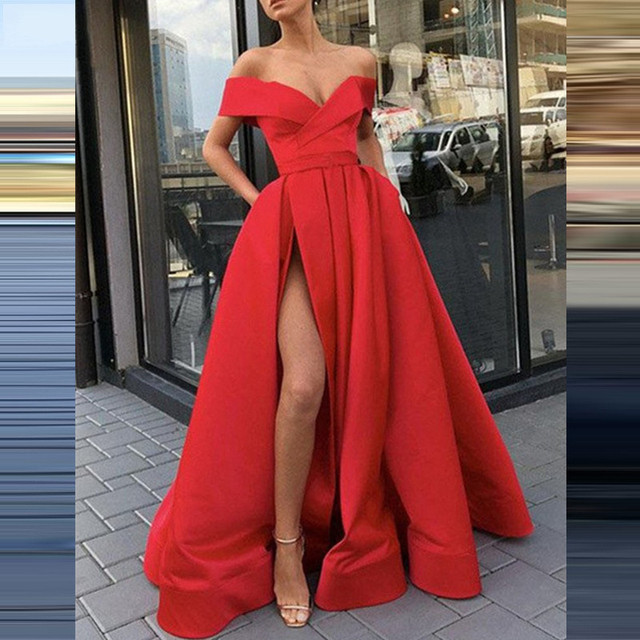 Sexy V Neck Party Solid Color Elegant Sleeveless Fashion Off Shoulder Wedding Guest Dress