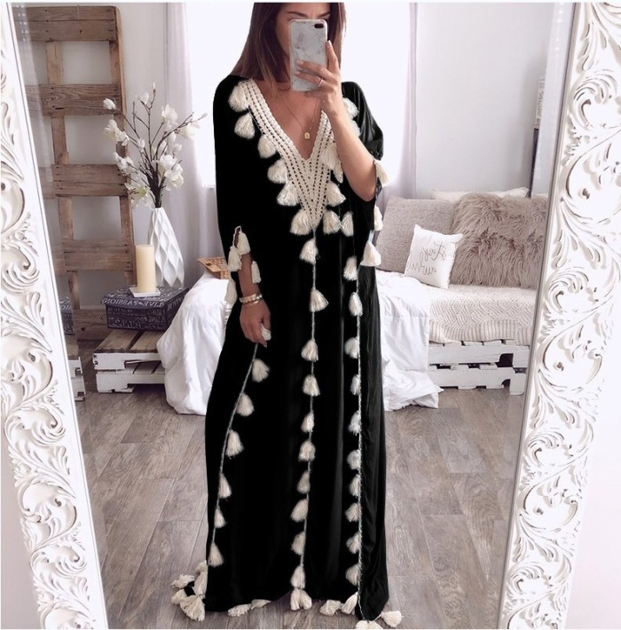Women's Loose Tassel Ruffle Elegant Casual  Maxi Dress