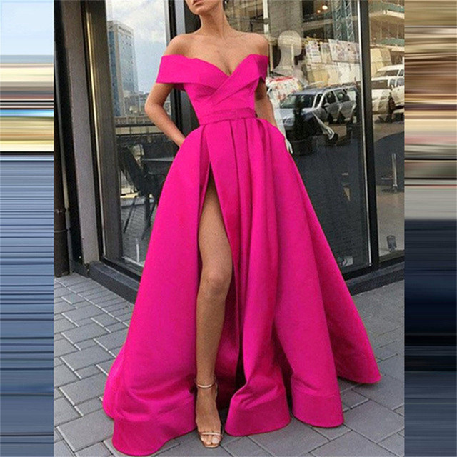 Sexy V Neck Party Solid Color Elegant Sleeveless Fashion Off Shoulder Wedding Guest Dress