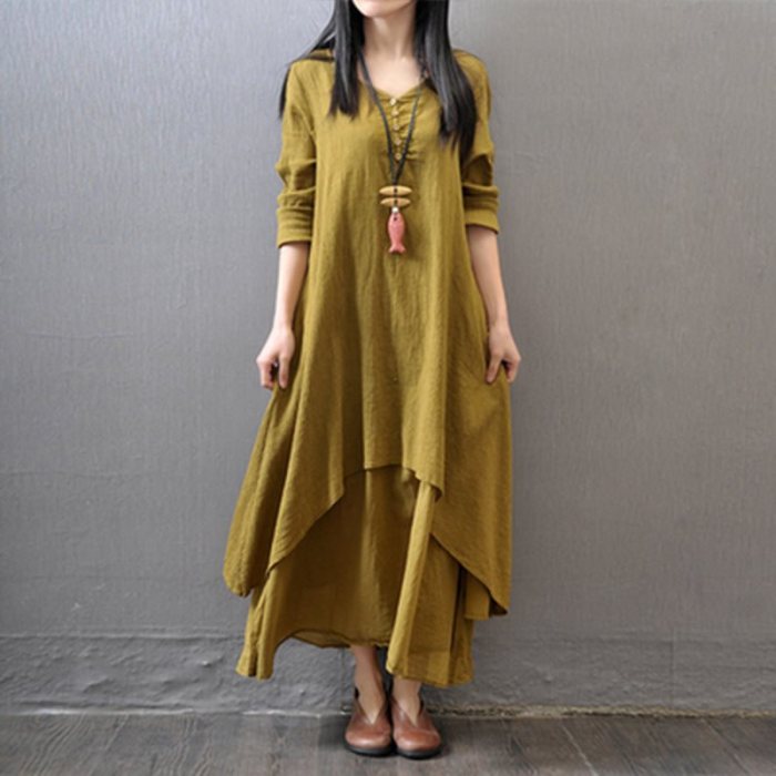 Elegant Fashion Casual Cotton And Linen Maxi Dress
