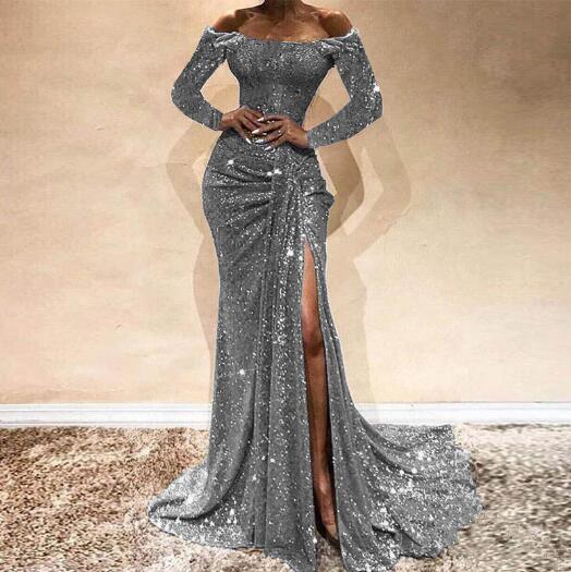 Sexy Off Shoulder Sequined Evening Gowns Dress