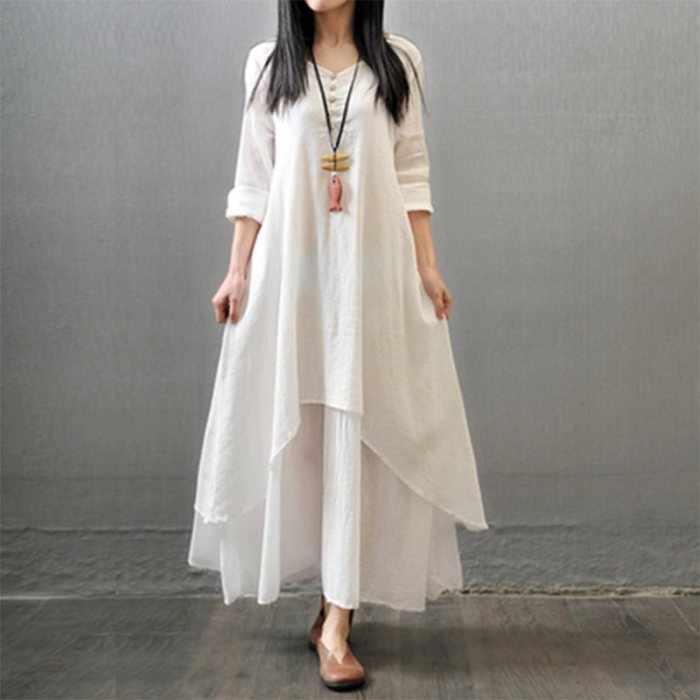 Elegant Fashion Casual Cotton And Linen Maxi Dress