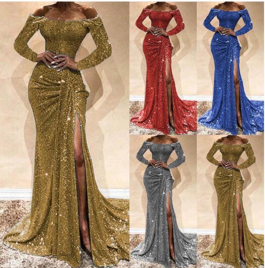 Sexy Off Shoulder Sequined Evening Gowns Dress