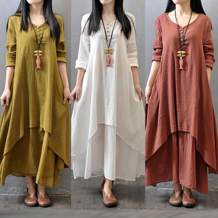 Elegant Fashion Casual Cotton And Linen Maxi Dress
