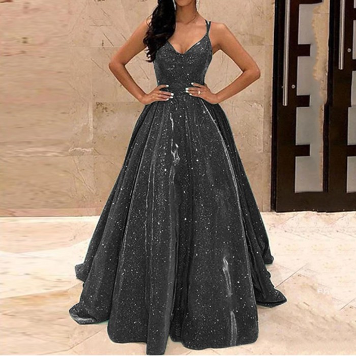 Elegant Sequined Sexy V-neck Party High Waist Wedding Guest Dress