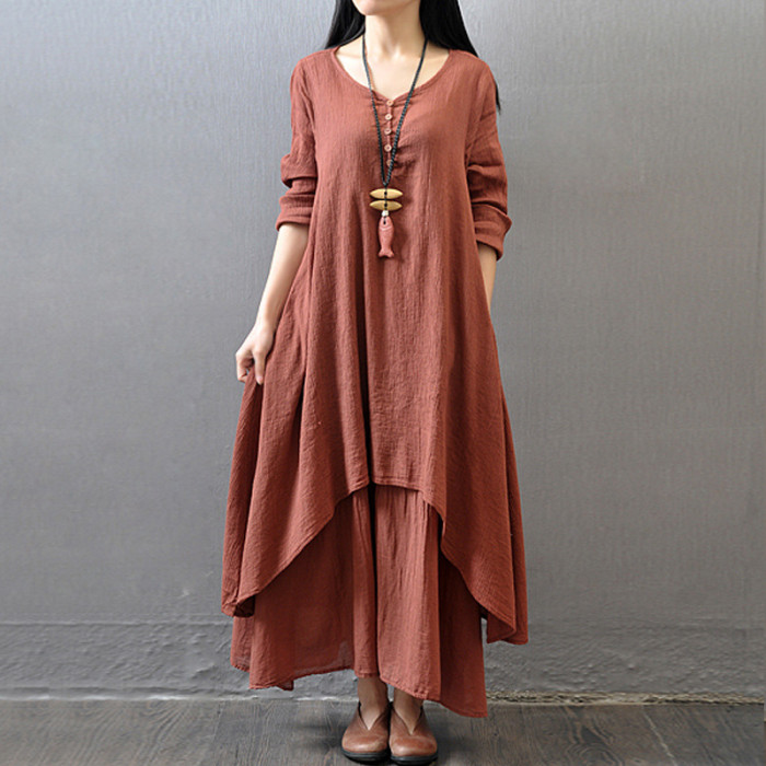 Elegant Fashion Casual Cotton And Linen Maxi Dress