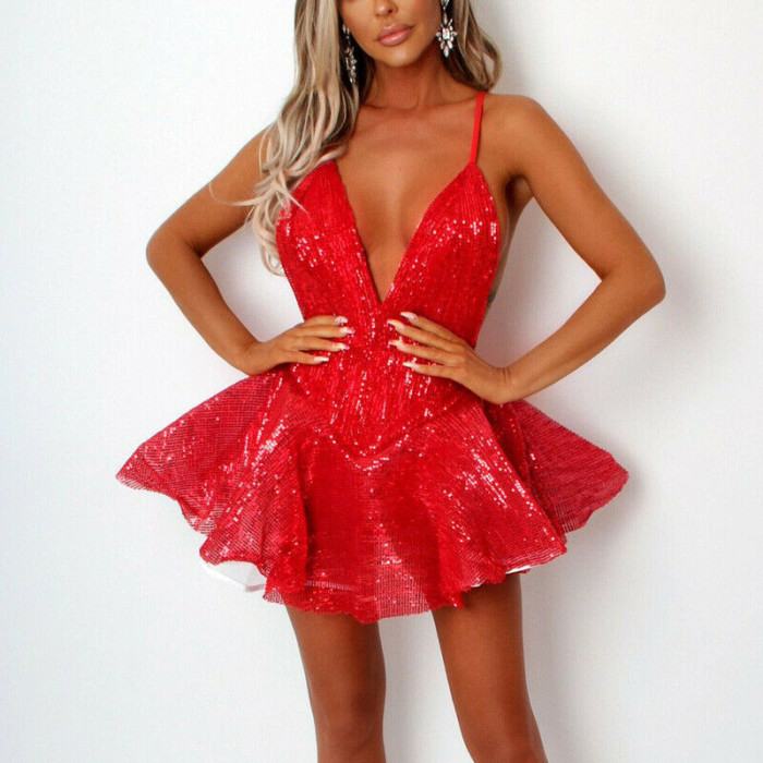 Sexy Sequins V-neck Mini Dress