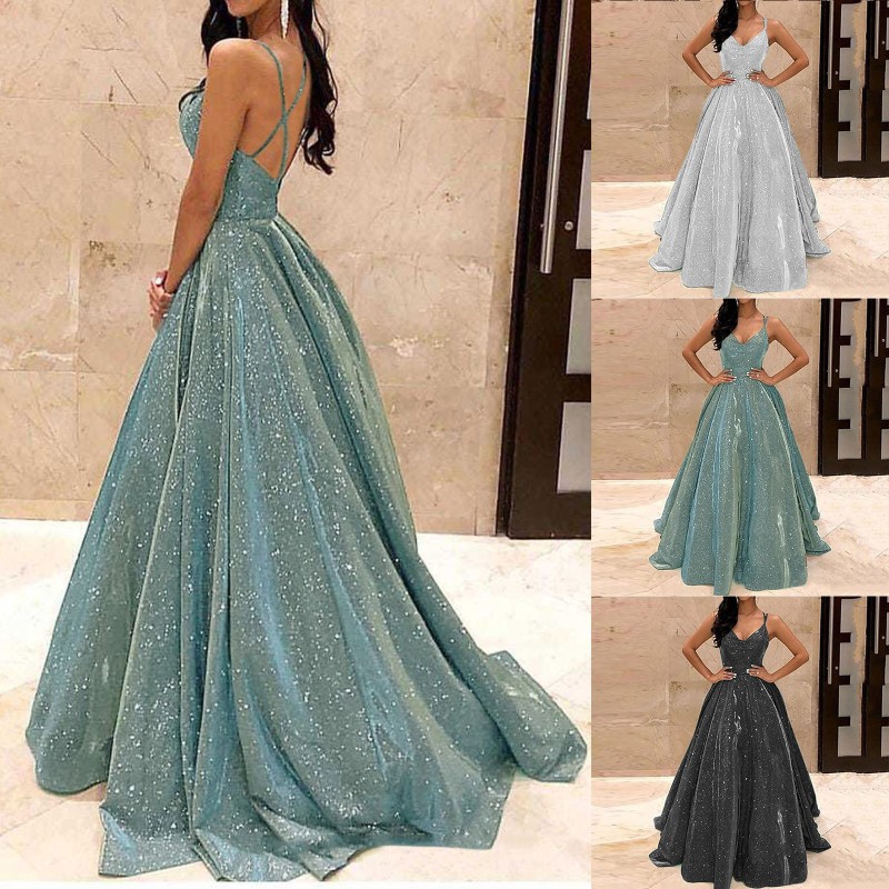 Elegant Sequined Sexy V-neck Party High Waist Wedding Guest Dress