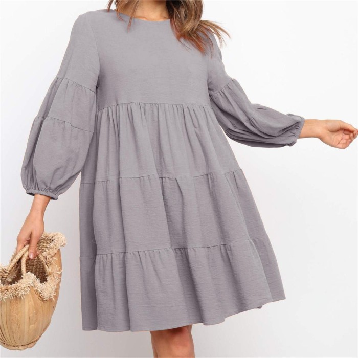 Women's Long Sleeve Fashionable Solid Color Cotton Linen Loose Dress