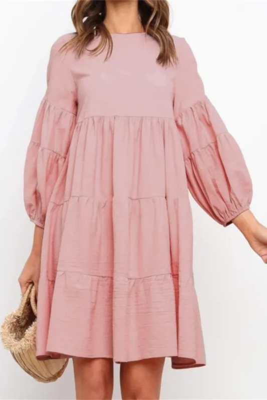 Women's Long Sleeve Fashionable Solid Color Cotton Linen Loose Dress