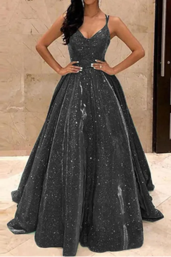 Elegant Sequined Sexy V-neck Party High Waist Wedding Guest Dress