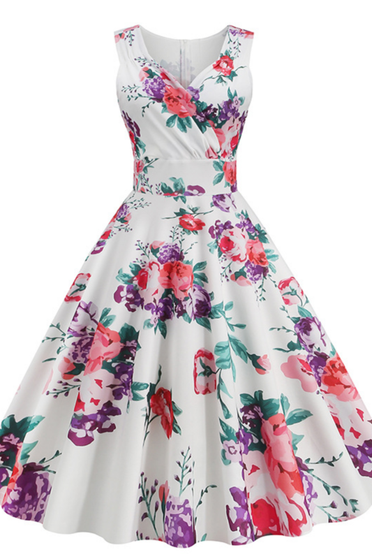 Vintage Flower Print Party Elegant Dress