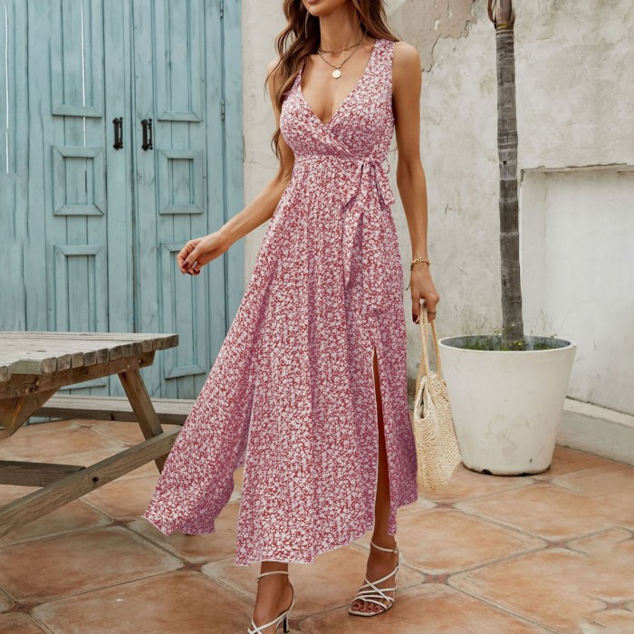 Elegant Boho Solid V-Neck Sleeveless Beach Dress