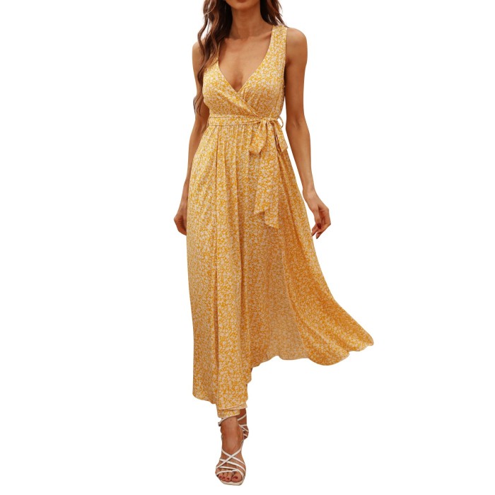 Elegant Boho Solid V-Neck Sleeveless Beach Dress
