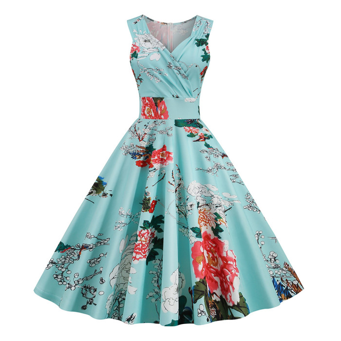 Vintage Flower Print Party Elegant Dress