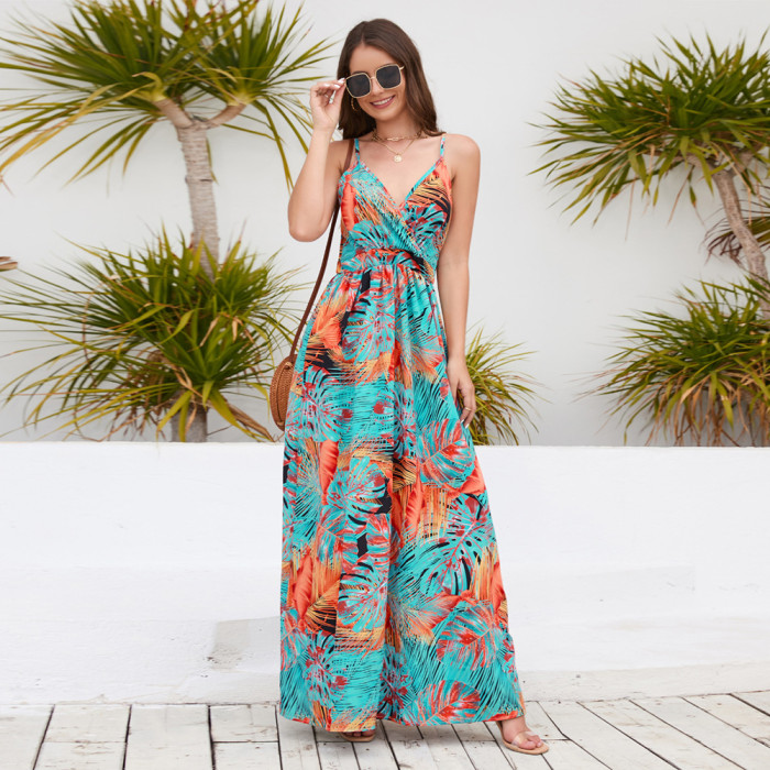 New Bohemian Print Sexy V-neck Slip Dress