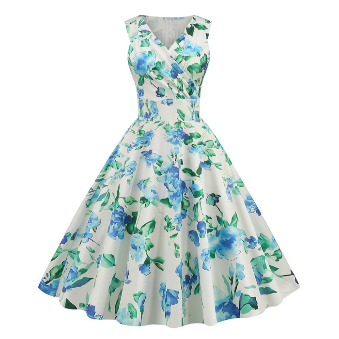 Vintage Flower Print Party Elegant Dress
