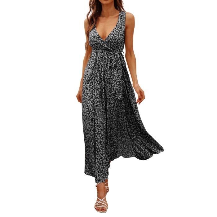Elegant Boho Solid V-Neck Sleeveless Beach Dress