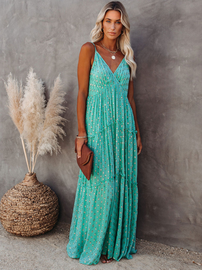 Fashion Casual Beach Sundress Chic Printed Bohemian Maxi Dress