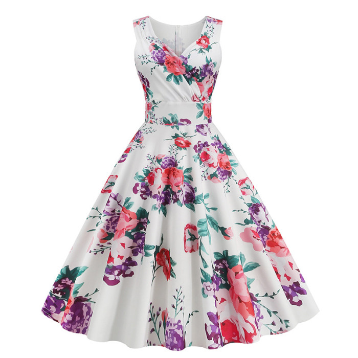 Vintage Flower Print Party Elegant Dress