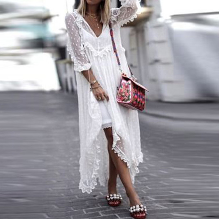 Fashion Sexy V-Neck Beach Polka Dot Print Long Dress