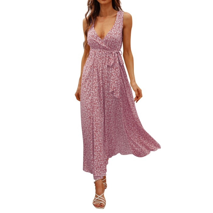 Elegant Boho Solid V-Neck Sleeveless Beach Dress