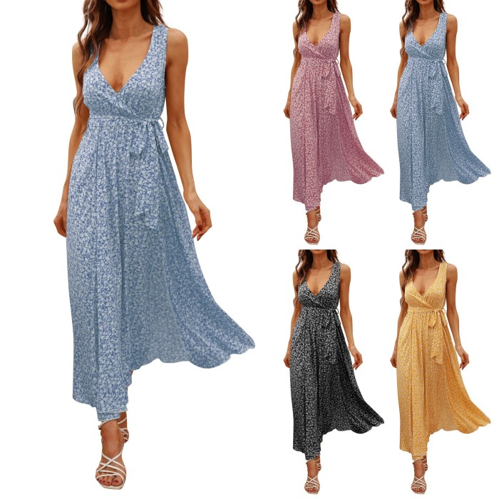 Elegant Boho Solid V-Neck Sleeveless Beach Dress