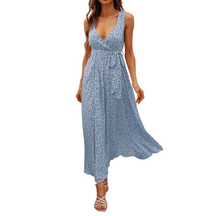 Elegant Boho Solid V-Neck Sleeveless Beach Dress