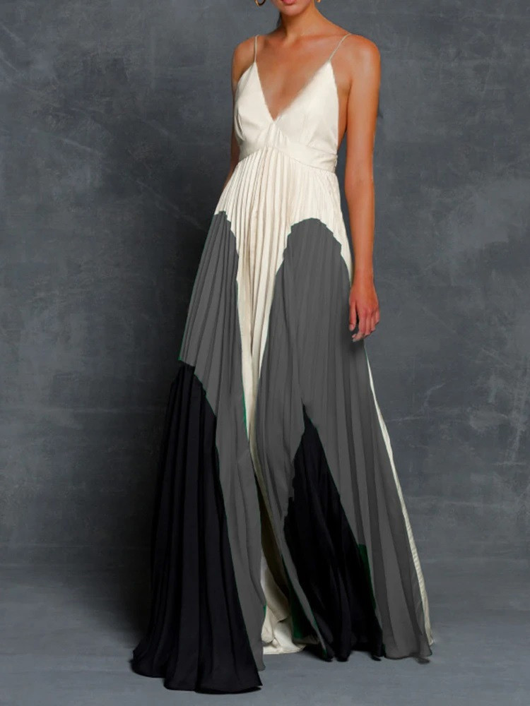 Sleeveless Deep V Low Back Bow Maxi Dress