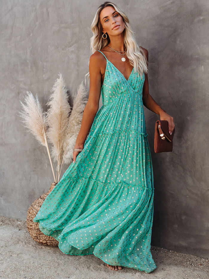 Fashion Casual Beach Sundress Chic Printed Bohemian Maxi Dress