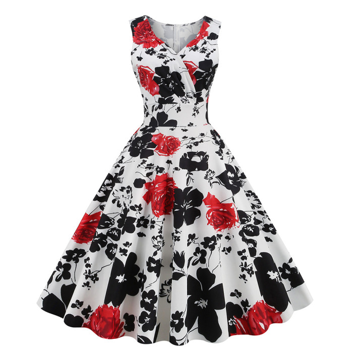 Vintage Flower Print Party Elegant Dress