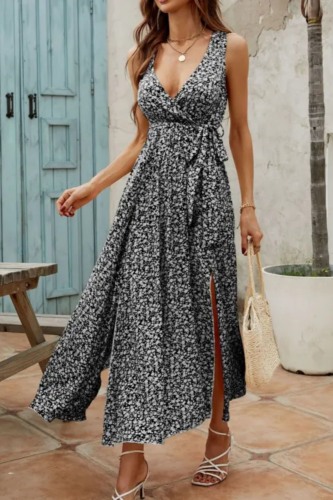 Elegant Boho Solid V-Neck Sleeveless Beach Dress