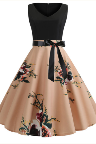 Casual V-neck Print Sleeveless Vintage Dress