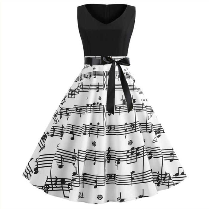 Casual V-neck Print Sleeveless Vintage Dress