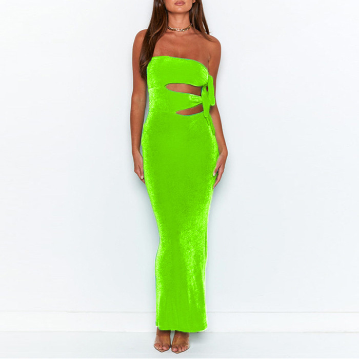 Fashion Barrel Neck Sexy Casual Solid Color Backless Sleeveless Wedding Guest Dress