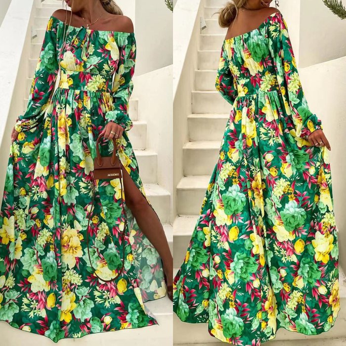 Bohemian Holiday Off-Line Swing Fashion Print Dress