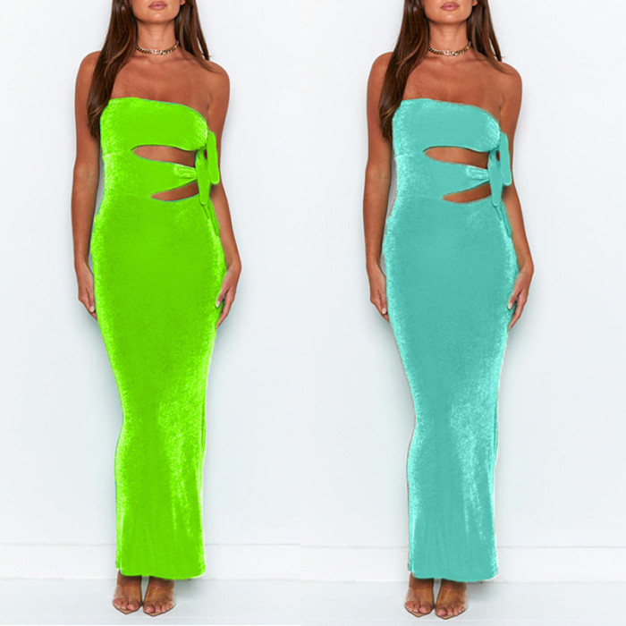 Fashion Barrel Neck Sexy Casual Solid Color Backless Sleeveless Wedding Guest Dress