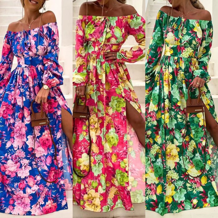 Bohemian Holiday Off-Line Swing Fashion Print Dress