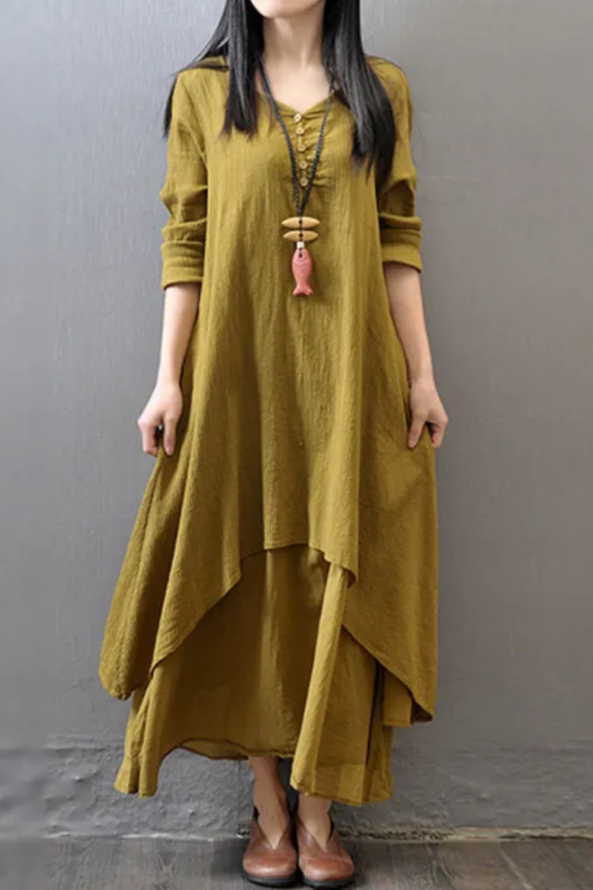 Elegant Fashion Casual Cotton And Linen Maxi Dress